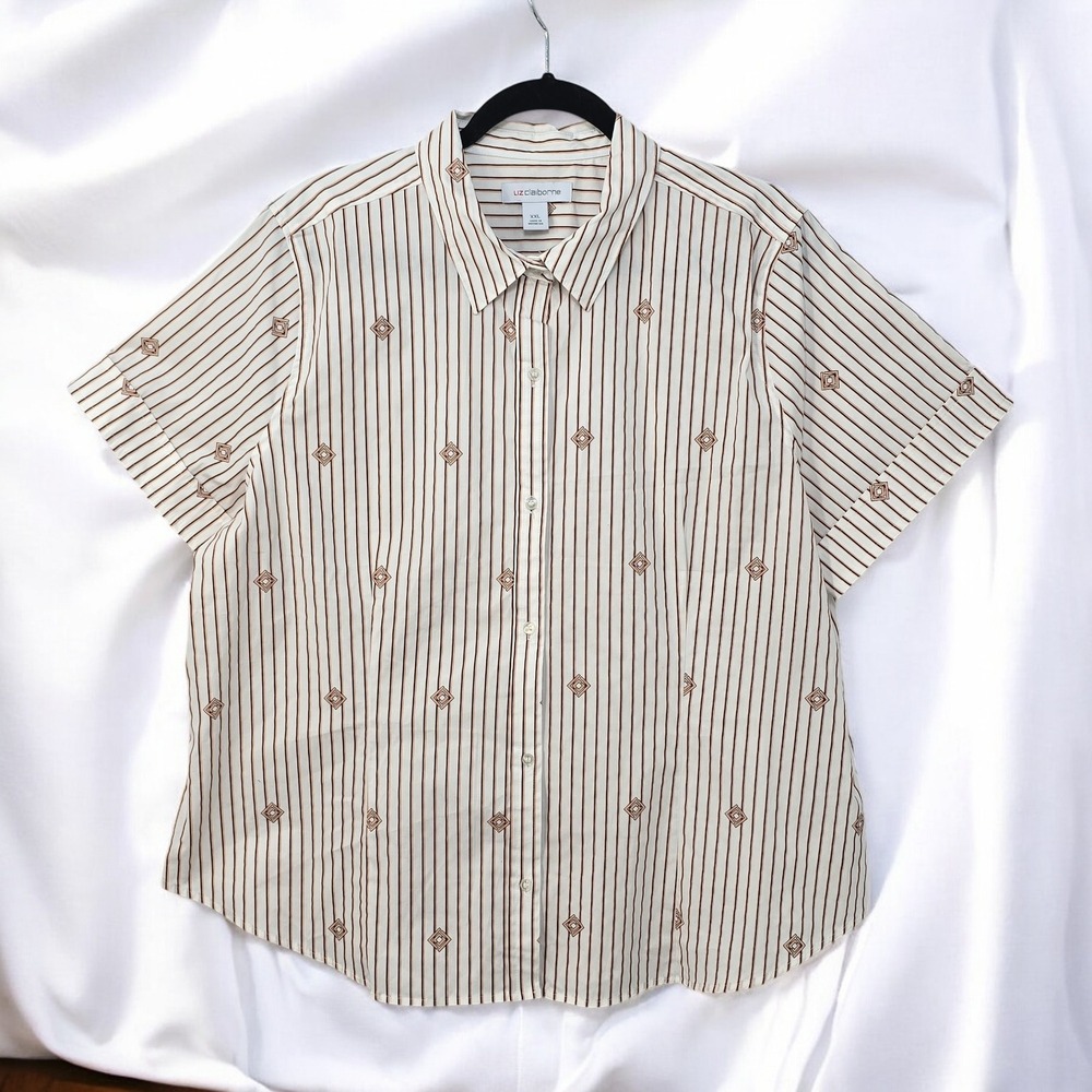 Liz Claiborne Button Down Shirt Striped Geometric Print Woman XXL Casual Classic